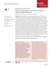 September 2017 is observed as: Pdf Tourist Risk Perceptions And Revisit Intention A Critical Review Of Literature