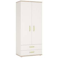 This 2 door white wardrobe with drawers is elegantly painted in classic white and complemented with dark contrasting handles, it will look truly. 4kids Kids White Gloss Wardrobe With Drawers Coloured Handles Fads