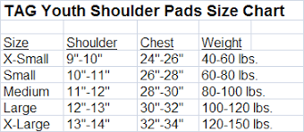 tag football shoulder pad size charts