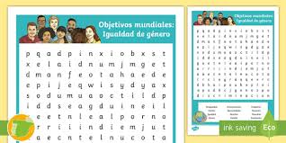 La discriminación y la equidad de género curso: Sopa De Letras Objetivos Mundiales Igualdad De Genero