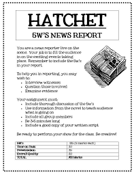 Hatchet 5w Newspaper Reports Hatchet Novel Study Hatchet Novel Novel Studies