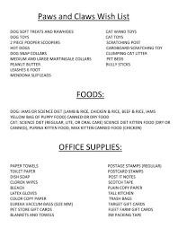 wish list  paws and claws humane society
