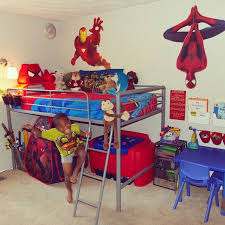 Pin On Spiderman Kid S Bedoom Spiderman Ironman Decals Loft Bed Children S Reading Nook