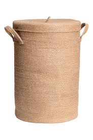 Natural Laundry Basket In Braided Jute Lid With Handle At Top And Handles At Sides Diameter 13 1 4 In Height Exclu Laundry Basket With Lid H M Home Basket