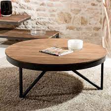table basse ronde 90cm plateau bois naturel teck recycle style contemporain industriel swing te round coffee table modern coffee table traditional coffee table