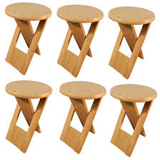 Roger Tallon Sentou Editeur Vers 1980 Suite 6 Tabourets Pliants En Bois Chaises Tabourets Sur Tabouret Pliant Tabouret Bois