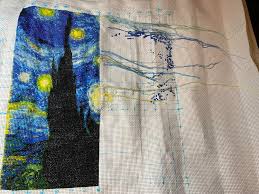 Did you scroll all this way to get facts about full coverage cross stitch pattern? Wip One Third Of The Way Through My First Full Coverage Cross Stitch Project Joy Sunday Pattern Starry Night Of Van Gogh Disappointed In The Coverage But I Will Know Not To