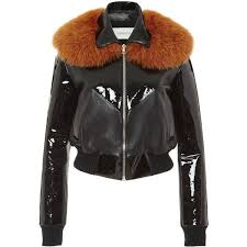Rodarte Leather Bomber Jacket With Yellow Fox Fur Collar 5 060 Liked On Polyvore Featuring Outer Leather Bomber Jacket Leather Flight Jacket Bomber Jacket