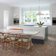 As a contemporary designer, you want to a very long, solid stone island on these photos is a fascinating modern design by french architects. Kitchen Island Banquette Design Ideas