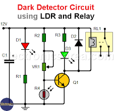 You can watch the following video or read the written tutorial below. Dark Detector Circuit Using Ldr And Relay Electronics Area