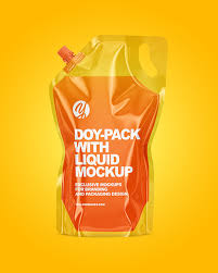 Doy Pack With Liquid Mockup In Pouch Mockups On Yellow Images Object Mockups