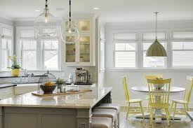 Yellow Dining Chairs With Gray Pendant Cottage Kitchen Kitchen Remodel Inspiration Dining Room Updates Windsor Dining Chairs