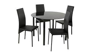 Tempered glass round table metal legs dining table kitchen meeting room cafe uk. Buy Argos Home Lido Glass Round Dining Table 4 Black Chairs Dining Table And Chair Sets Argos