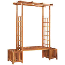 Pergola De Jardin Avec Banc Et Jardiniere Bois D Acacia Massif 44110 En 2020 Jardiniere En Bois Jardins En Bois Pergola