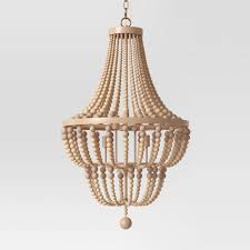 Large Chandelier Wooden Beads Double Tier Natural Tone Opalhouse In 2020 Large Chandeliers Wooden Bead Chandelier Beaded Chandelier