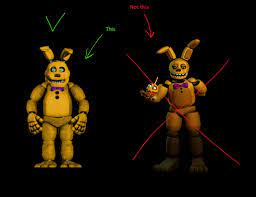 Following the logic of RealFredbearUCNers this is how Spring Bonnie (Pre- Springtrap) should look... [FNaF1 Spring Bonnie by sammy2005, Spring Bonnie  V8 by u/Miner_Mania] : r/fivenightsatfreddys