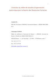 Actuellement sans emploi, je recherche un poste stable me permettant de valoriser. Pdf L Evolution Du Metier De Caissiere D Hypermarche Quels Enjeux Pour La Gestion Des Ressources Humaines