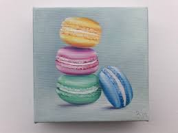 macaroons cake painted with oil on canvas dessert wall decor custom painting sweets cupcake painting food painting small paintings