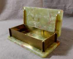 Jf1091 green & gold jewelry case. Vintage Onyx Stone Solid Brass Hinged Jewelry Trinket Box Germany Ebay