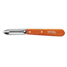 A vegetable / potato peeler with stainless steel blade. Stainless Steel And Wood NÂº115 Peeler Opinel