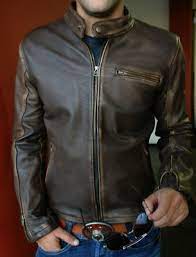 New Mens Biker Vintage Motorcycle Distressed Brown Cafe Racer Leather Jacket Chaqueta De Cuero Marron Chaqueta De Cuero Hombre Casacas De Cuero Hombre