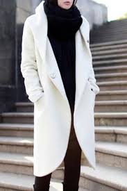 Black And White Coat Plain Long Sleeve Hooded Tweed Winter Coat Fashion Style Street Style