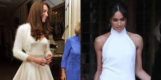 Meghan markle's wedding dress featured a few key bridal trends: Meghan Markle S Second Royal Wedding Dress Compared To Kate Middleton S