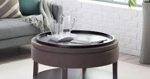 Belham Living Dalton Coffee Table Round Tufted Storage Ottoman With Tray Shelf Chocolate At Storage Ottoman Coffee Table Round Storage Ottoman Coffee Table