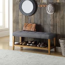 Acme Furniture Charla Gray And Oak Storage Bench 96686 The Home Depot Fabric Bench Oak Storage Bench Furniture