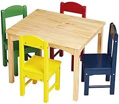 Amazon Com Amazonbasics Kids Wood Table And 4 Chair Set Natural Table Assorted Color Chairs Kids Wooden Table Wooden Table And Chairs Kids Table And Chairs