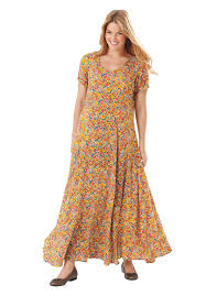 Dress In Maxi Length Floral Print Crinkle Fabric Plus Size Maxi Dresses Woman Within Crinkled Maxi Dress Dresses Plus Size Outfits