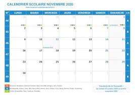 Numéros des semaines en 2020. Calendrier Mensuel Scolaire Mois De Novembre 2020