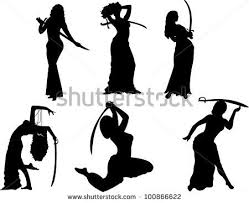 Black And White Dancer Silhouette Black And White Dance Cartoon Vector Belly Dancing Black Woman With Swords Silhouette On White Belly Dance Silhouette Dancers Art