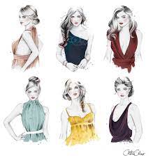 Necklines Hairstyles By C Cristina Alonso Www Cristinalonso Com For Secretos De Fashion Illustration Hair Fashion Illustration Collage Hair Illustration