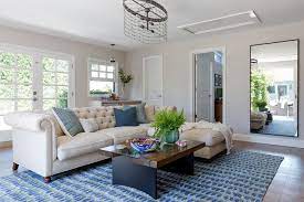 I want to avoid anything too contemporary or anything oriental. Tan Chesterfield Sofa With Blue Rug Vintage Living Room