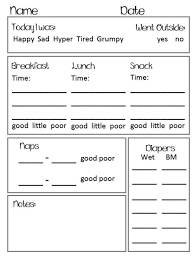 Preschool Toddler Daily Report Chart Preschool Daily Report Daycare Daily Sheets Daycare Schedule