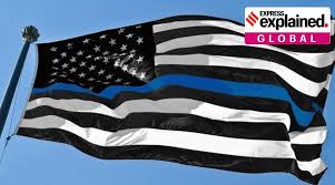 Aznwxy red and blue line american us flag garden flag,black white and blue stripe american police flag honoring law double sided outdoor yard lawn small decor. What Is The Thin Blue Line Flag Embraced By Right Wing Supporters In The Us Explained News The Indian Express