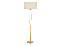 Klassische Led Stehlampe Messing Matt Mit Rundem Textil Schirm In