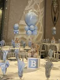 Baby Boy Baby Shower Decorating Tables With Blue Balloons And Teddy Bears Boy Baby Shower Centerpieces Decoracion Baby Shower Balloon Baby Shower Centerpieces