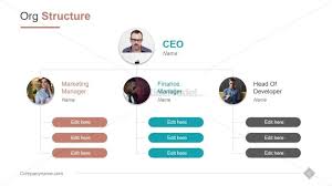 organizational structure with team member photos and roles