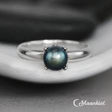 Black Pearl Engagement Ring Sterling Silver Black Pearl Ring Etsy Canada
