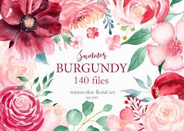 If you like, you can download pictures in icon format or directly in png image format. Watercolor Burgundy Floral Set In Illustrations On Yellow Images Creative Store