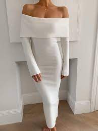 Soreya Bardot Knit Dress - Cream in 2023