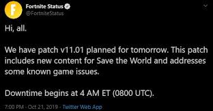 This page/section is a stub. Epic Games Announce V11 01 Fortnite Chapter 2 Update Time Server Downtime Included Fortnite Insider