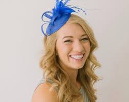 Royal Blue Kentucky Derby Fascinator: Pink Feather Race Hat
