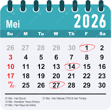 Calender 2026 Blue May With Holiday Indonesia Vector Template Download on  Pngtree