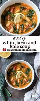 Easy White Bean And Kale Soup Is A Healthy Delicious Vegan Soup Packed With Veggies Kale And Hear In 2020 Healthy Soup Recipes Kale Soup Recipes White Bean Kale Soup