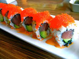 Red Sox Maki Tuna Avocado Spicy Mayo With Tobiko On Top At Shabu Ya Sushi Restaurant In Cambridge Ma Homemade Sushi Sushi Easy Sushi