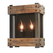Lnc 2 Light Brown Wood Wall Sconce A02960 The Home Depot Wood Wall Lamps Interior Wall Sconces Rustic Wall Sconces