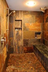 Custom Walk In Slate Tile Shower Peacock Slate Need To Seal The Shower There Re A Little Bit Of Main Bathroom Construction Bathrooms Remodel Rustic Bathrooms